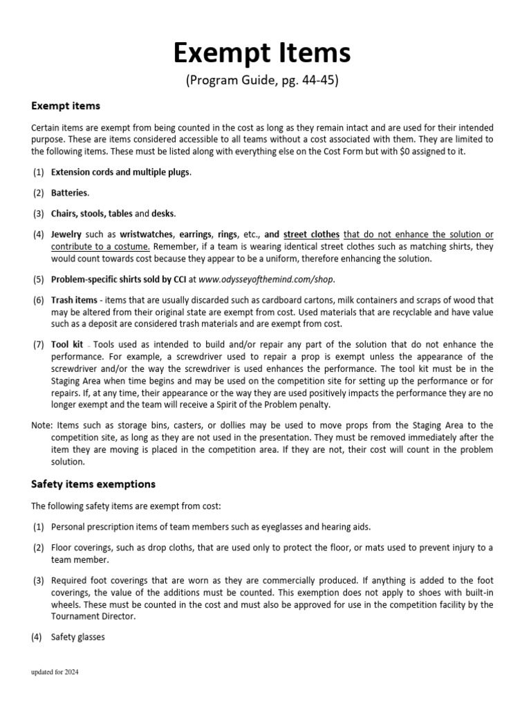 Exempt Items PDF Glasses Hearing Aid