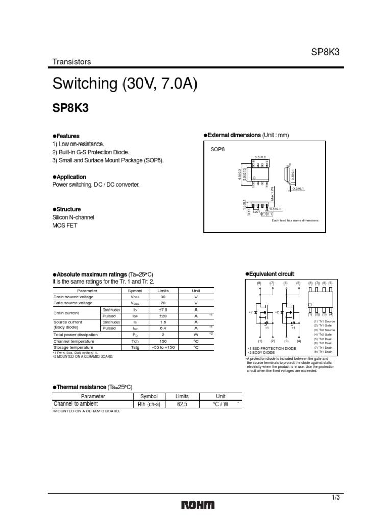 Switching (30V, 7.0A) Transistors PDF Field Effect Transistor