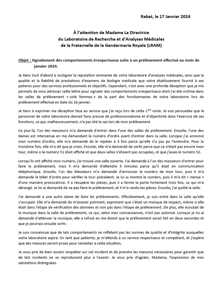 Comportements irrespectueux au LRAM | PDF | Pathologie clinique