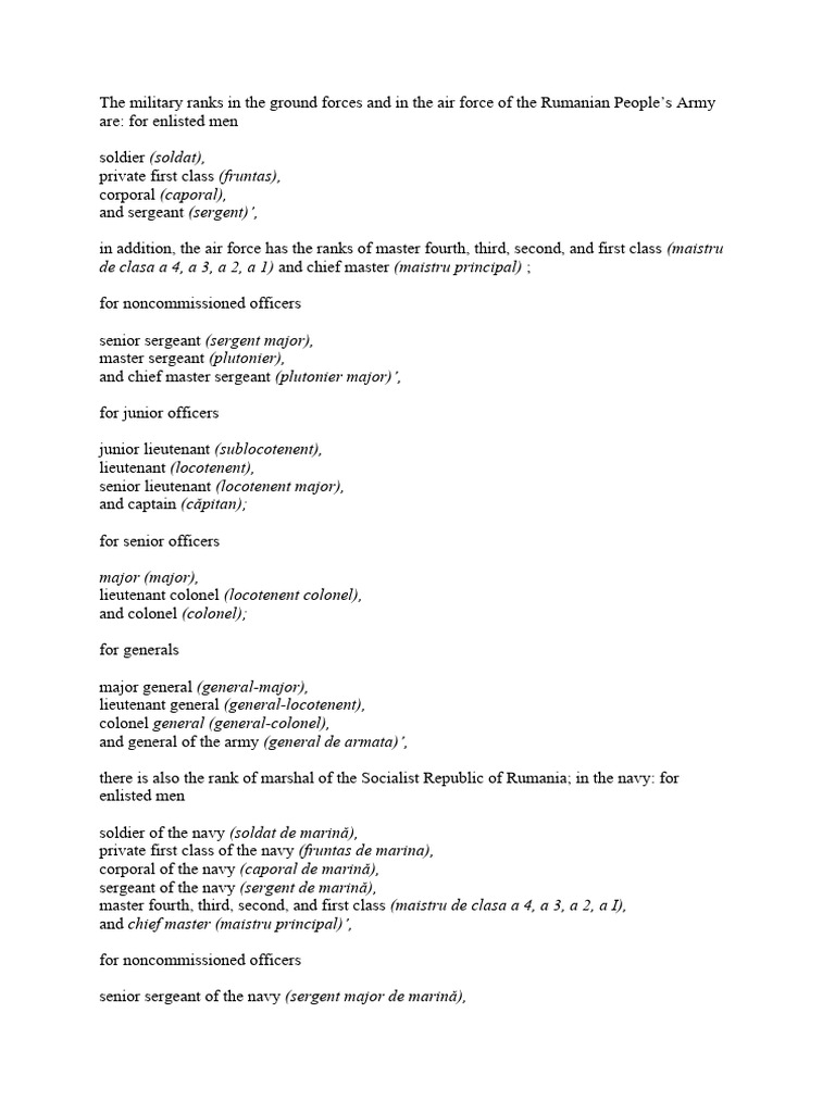 Ranks in the Romanian Military | PDF | Foreign Language Studies | History