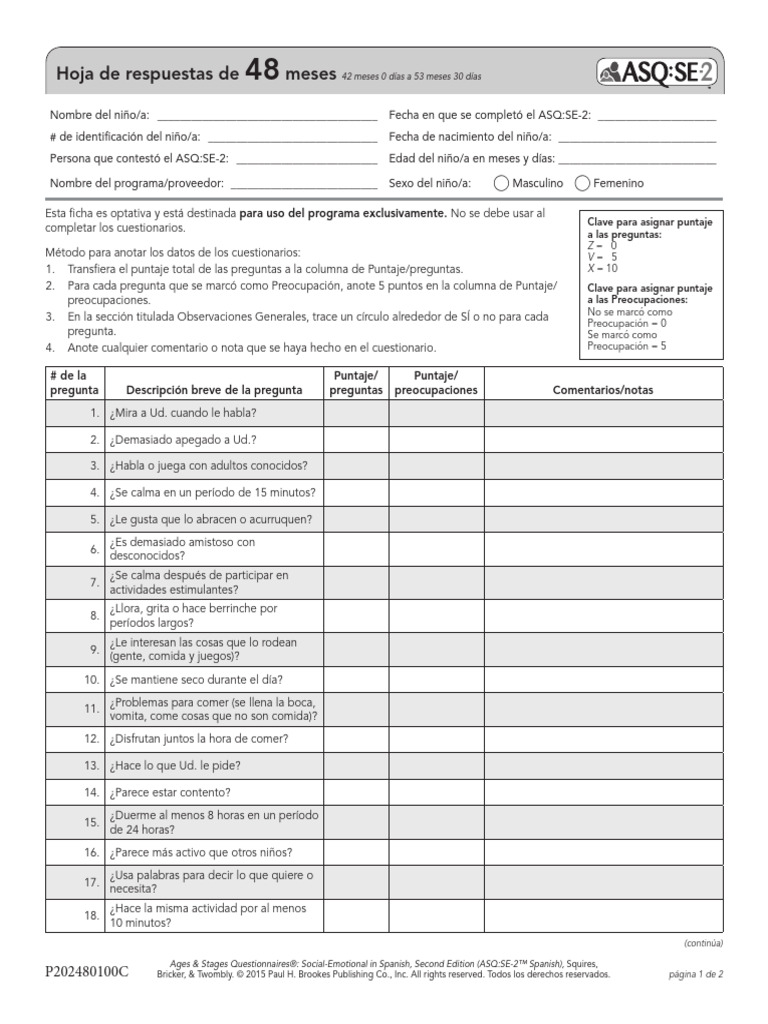 ASQ-SE2 Hojas de respuesta 48 meses | PDF