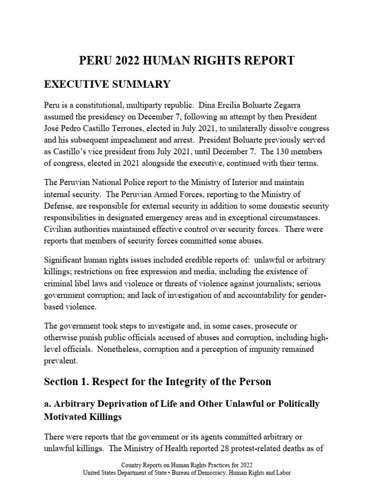 Peru 2022 Human Rights Overview | PDF | Refugee | Domestic Violence