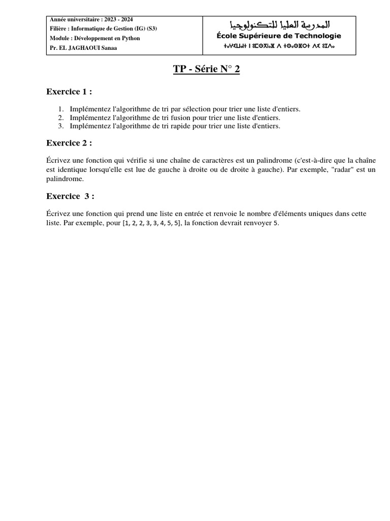 Exercices de tri et de chaînes en Python | PDF | Méthodes et références ...