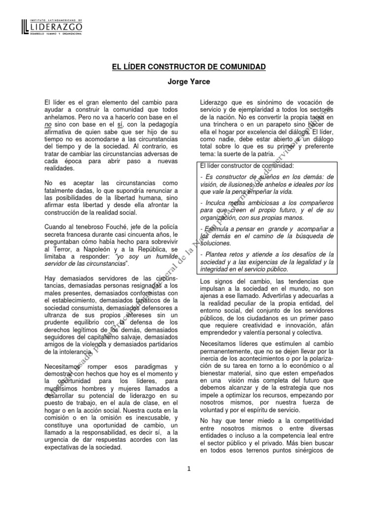 Liderazgo para construir comunidad | PDF | Sociedad | Iniciativa ...
