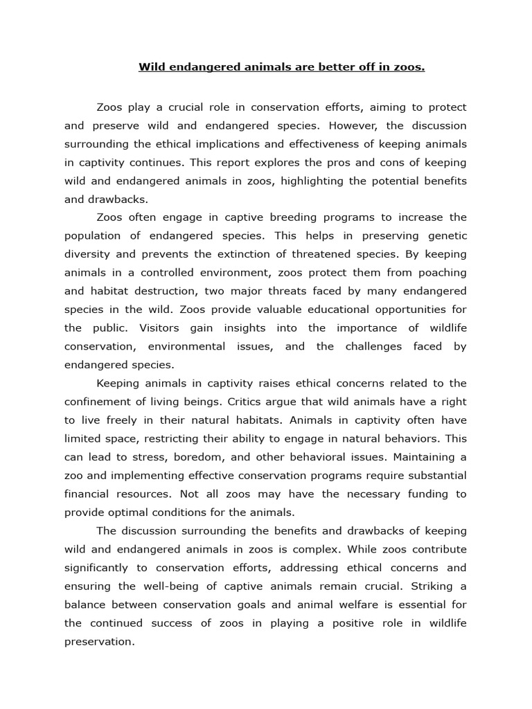 Pros and Cons of Zoos for Endangered Species | PDF | Science ...
