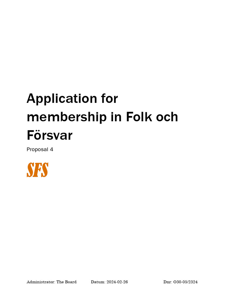 SFS Membership Application to Folk och Försvar | PDF | Political Science
