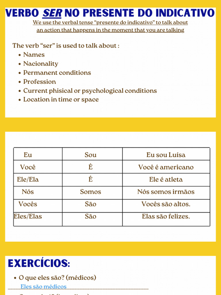 Verbo Ser e Estar no Presente do Indicativo | PDF | Artes Linguísticas ...