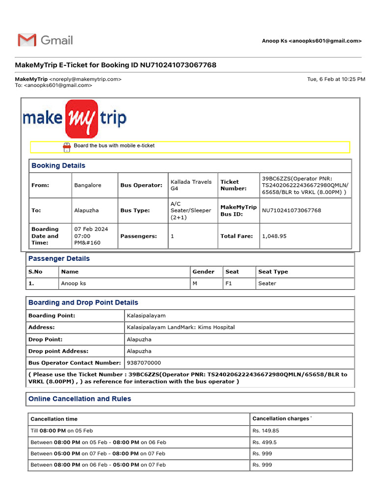Makemytrip e ticket for booking id nu710241073067768 pdf bus