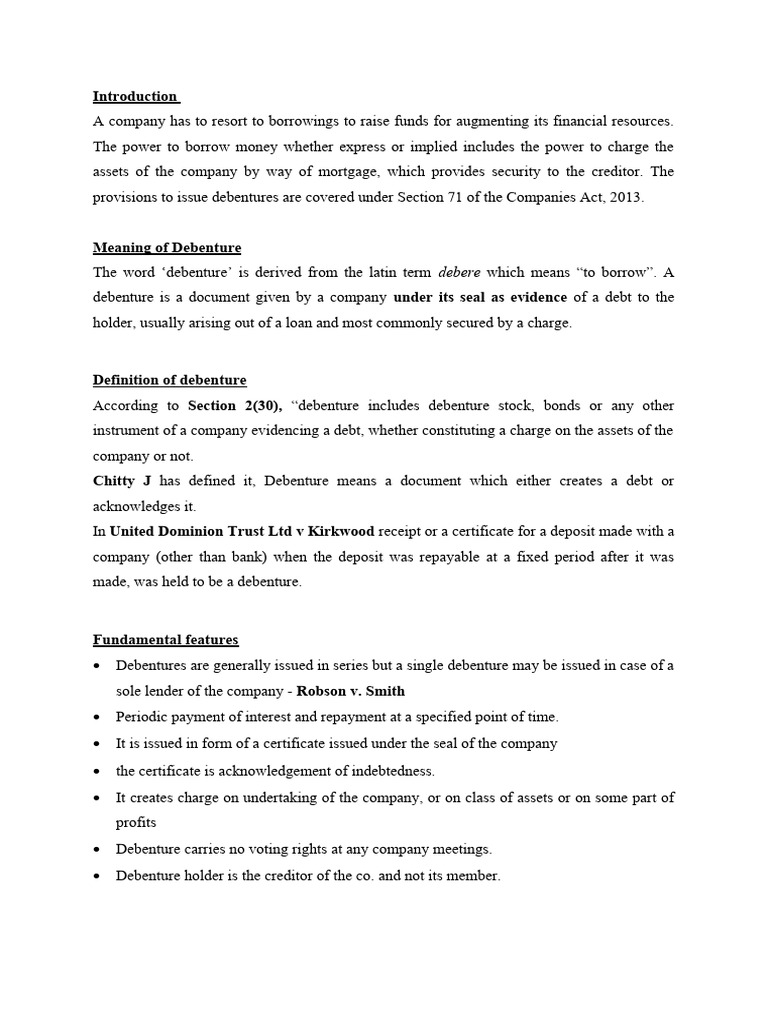 Debentures Pdf Debenture Security Interest