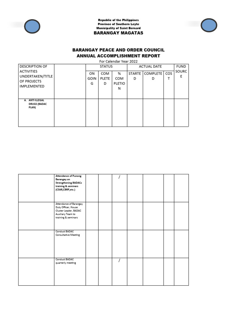 Barangay Magatas Peace and Order Report | PDF