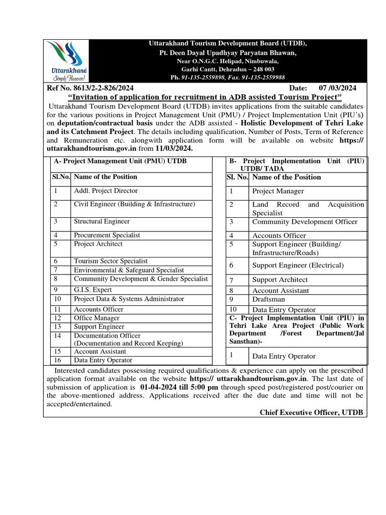 UTDB Recruitment for Tourism Project 2024 | PDF | Geographic ...