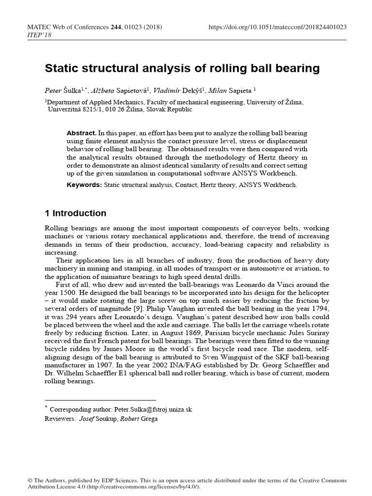 Static Analysis of Rolling Ball Bearings | PDF | Bearing (Mechanical ...