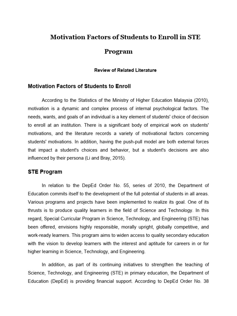 Student Motivation for STE Enrollment | PDF | Cost Of Living ...