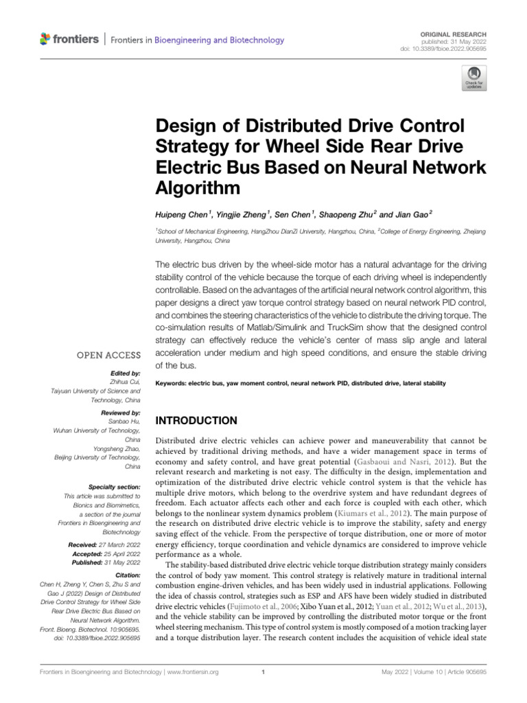 Design of Distributed Drive Control Strategy For Wheel Side Rear Drive ...