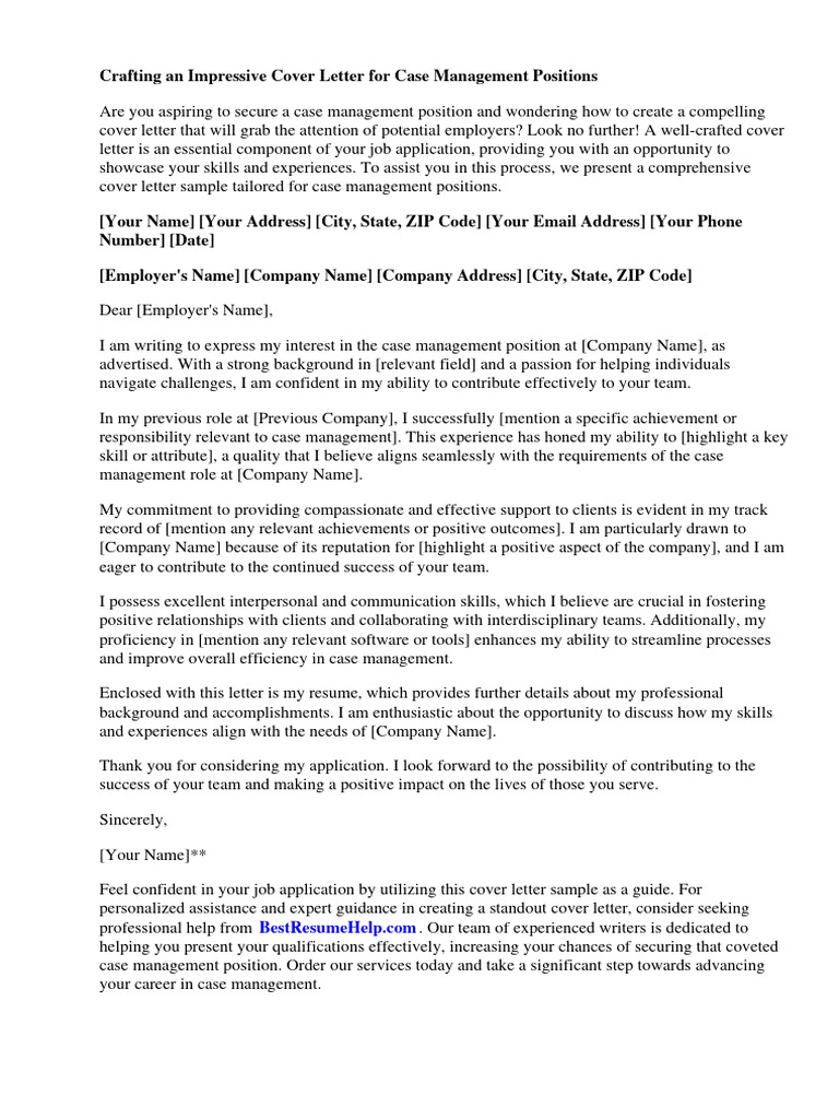 Cover Letter Sample for Case Manager Position | PDF | Résumé | Health Care