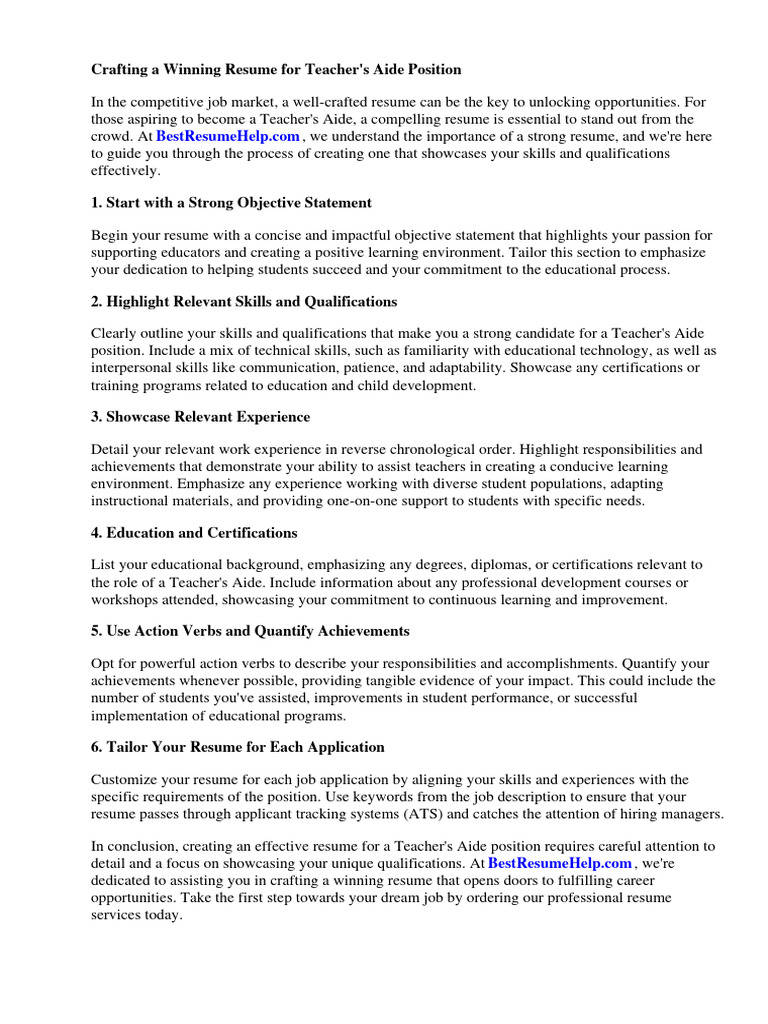 Resume for teachers aide with no experience pdf