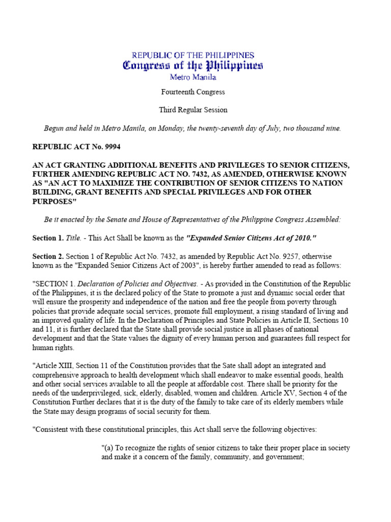 Expanded Senior Citizens Act of 2010 | PDF | Value Added Tax | Welfare