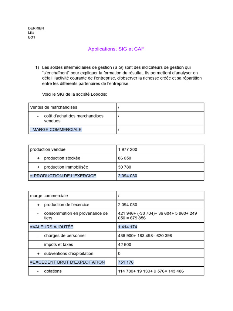 Analyse des SIG et CAF de Lobodis | PDF | Marché (Économie) | Commerce