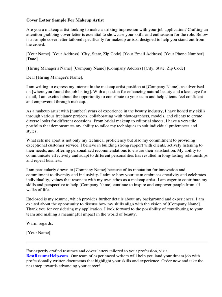 Cover letter sample for makeup artist download free pdf r sum 