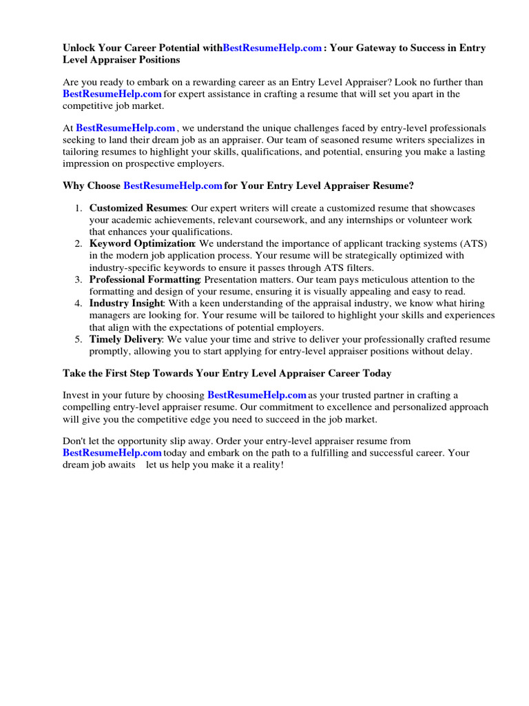 Entry Level Appraiser Cover Letter PDF Résumé