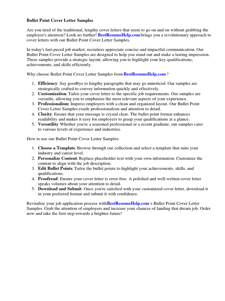 Bullet Point Cover Letter Samples Download Free PDF Résumé
