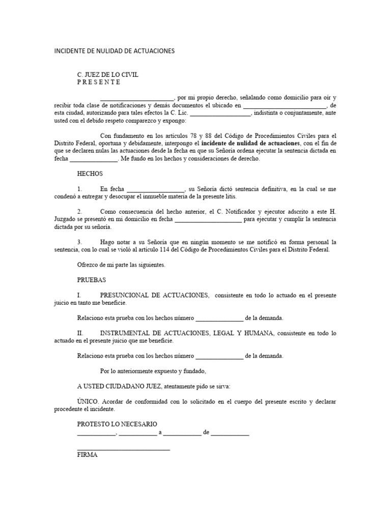 Incidente de Nulidad de Actuaciones | PDF