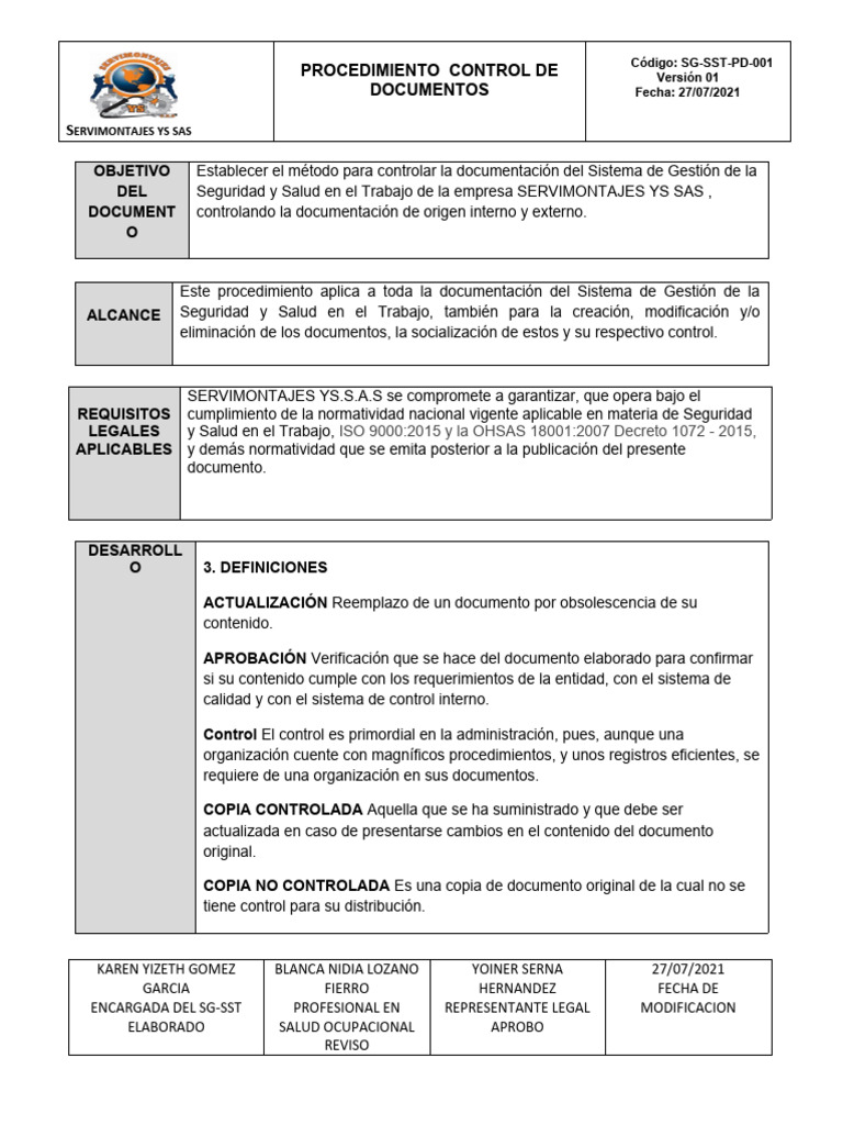 PD-001 Control de Documentos | PDF | Planificación | Gestión de registros
