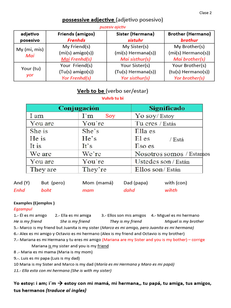 Clase 2 Possessive Adjetive - Verb To Be | PDF