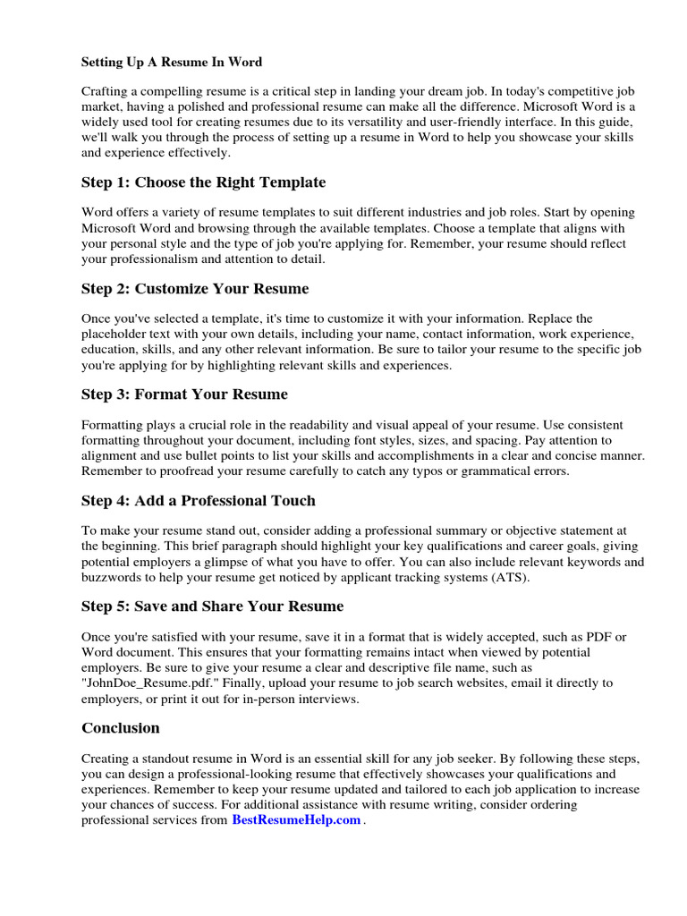 Setting Up A Resume in Word PDF - 1713782049