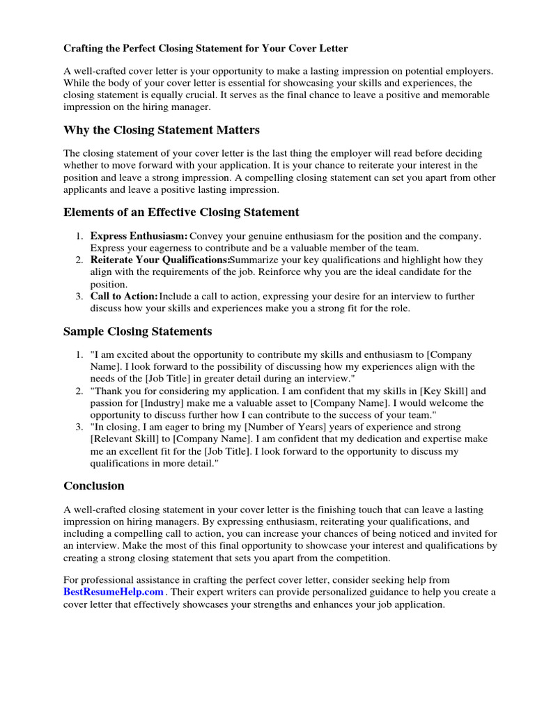 Good Closing Statement For Cover Letter | PDF | Résumé | Linked In