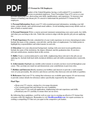 Cv Format for Uk Employers