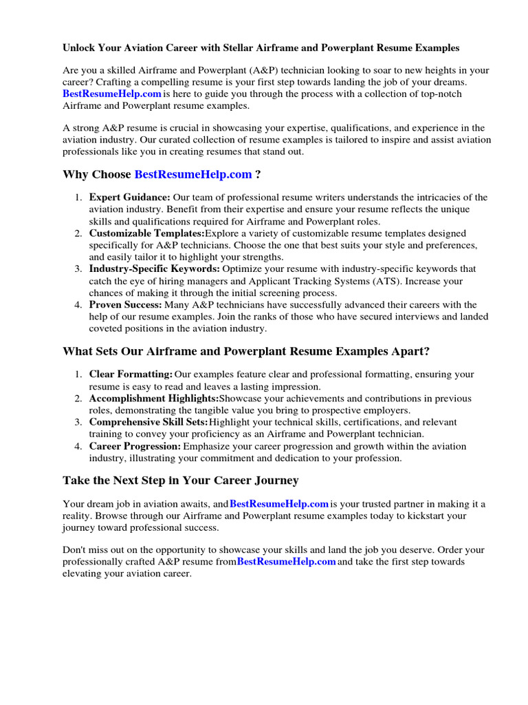 Airframe and Powerplant Resume - 1719435247