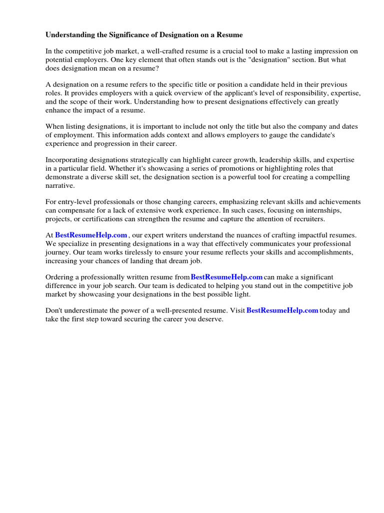What Does Designation Mean On A Resume Download Free PDF Résumé 