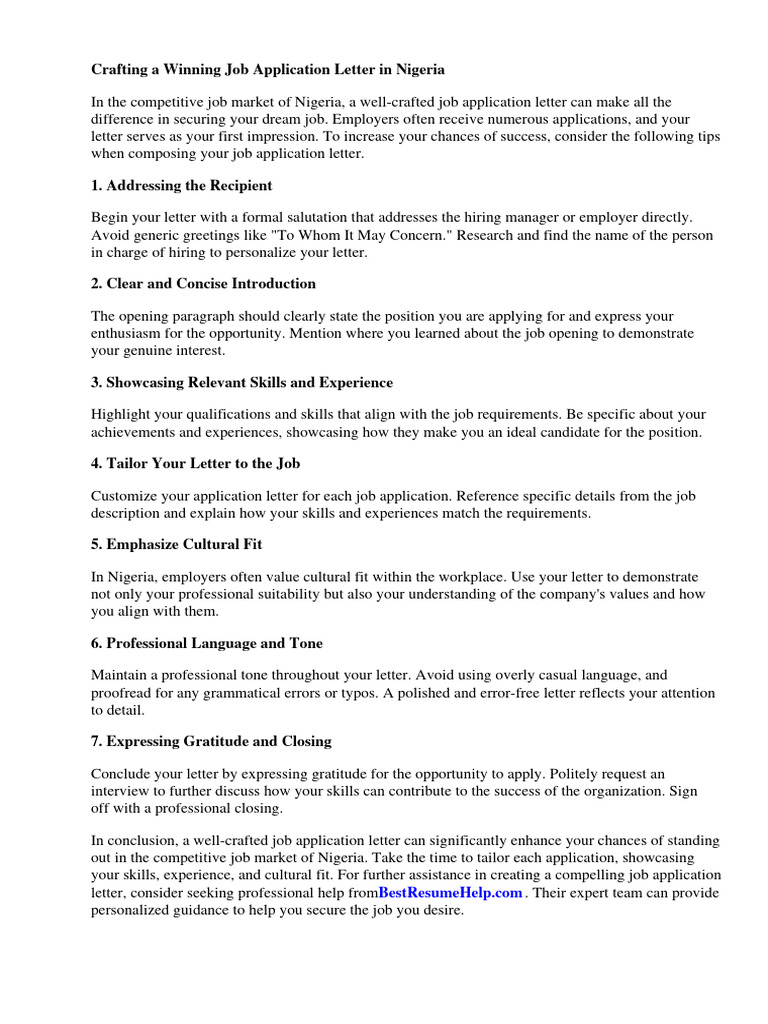 APPLICATION LETTER FOR A JOB VACANCY IN NIGERIA intelligence overview