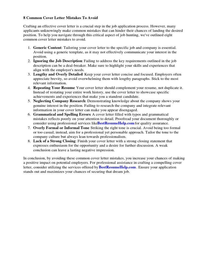 Avoid These 8 Cover Letter Mistakes | PDF | Résumé | Recruitment