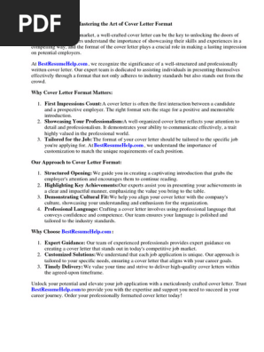 Cover Letter Format for Internship