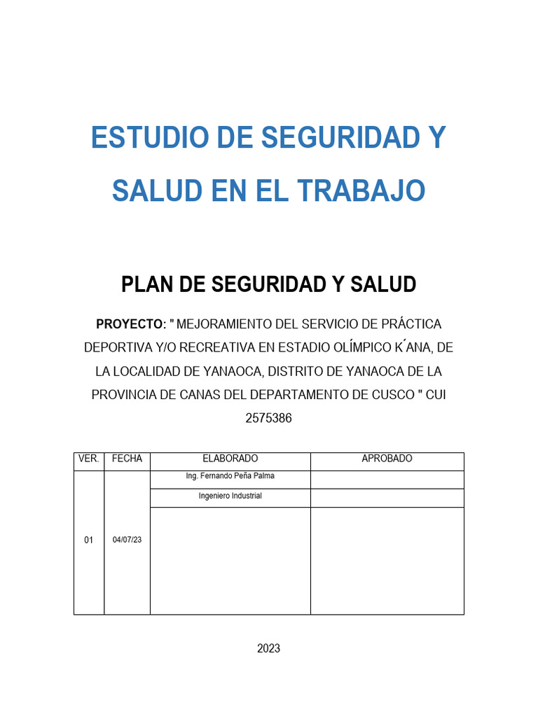 Plan de Seguridad y Salud 2023 | PDF | Seguridad y salud ocupacional ...