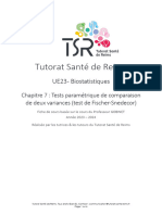 UE23 Biostatistique 7 Test Fischer Snedecor