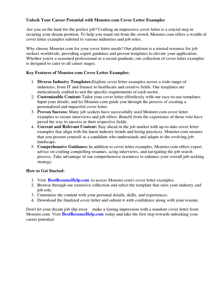 Monster Com Cover Letter Examples PDF Mass Media Blog