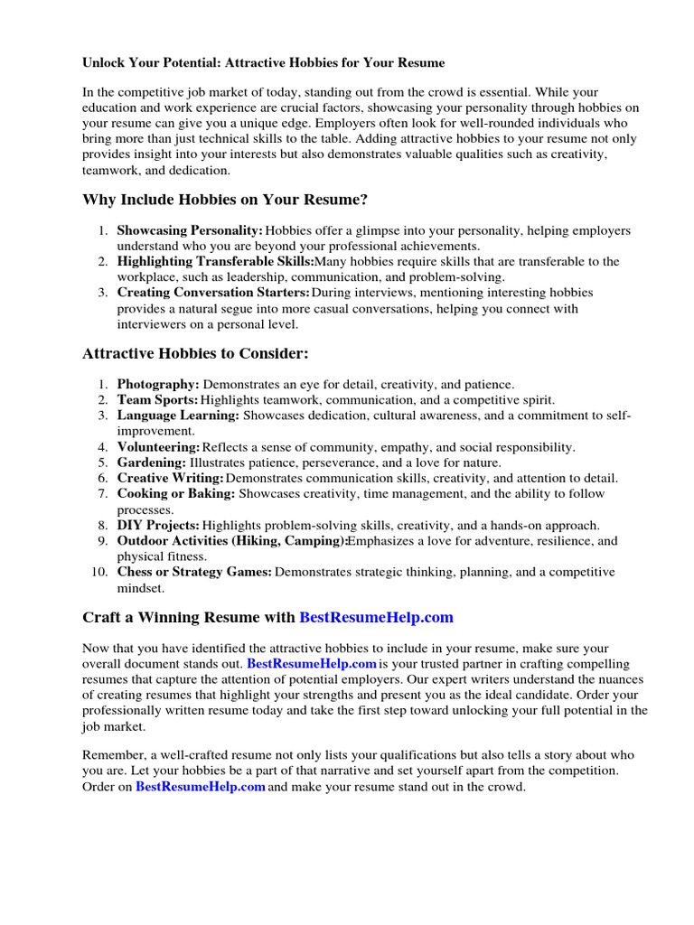 Attractive Hobbies for Resume - 1711758193