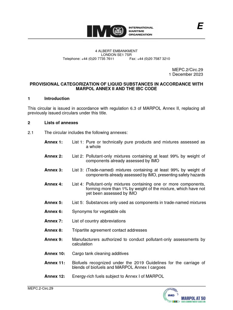 Provisional Categorization of Noxious Liquids | PDF | Cargo | Chemical ...