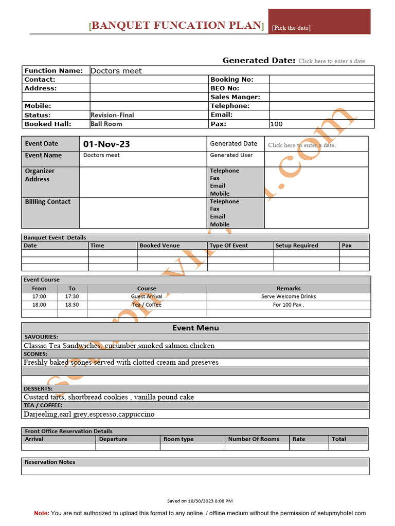 Banquet Event Order for Doctors Meet | PDF | Foods | Cuisine