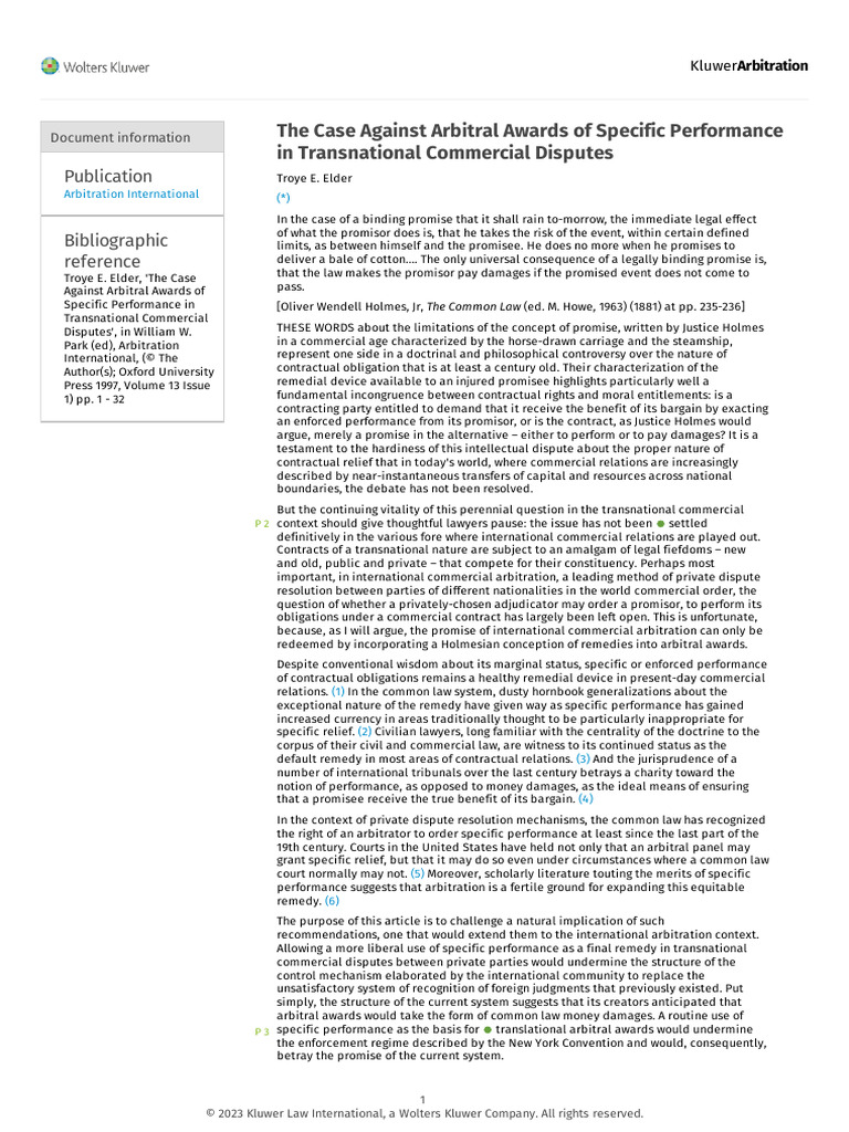 Against Specific Performance in Arbitration | PDF | Legal Remedy ...