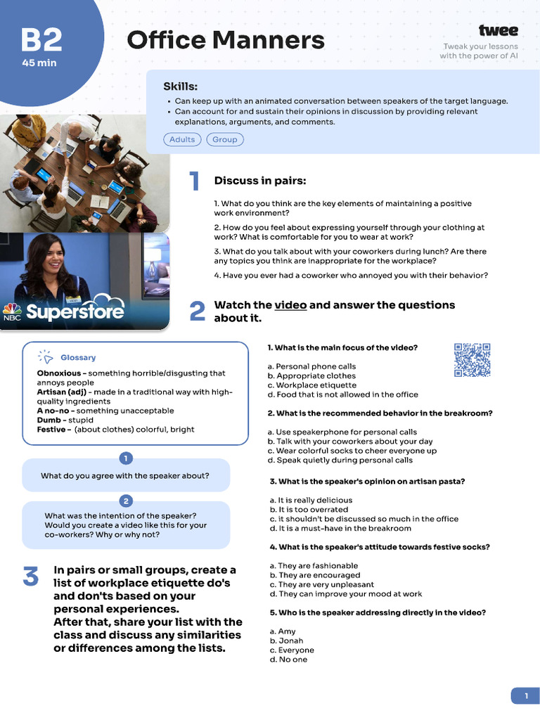 Office Manners b2 | PDF | Communication | Psychology