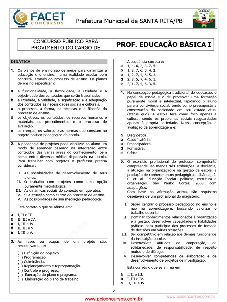 Concurso para Professor de Educação Básica I | PDF | Alfabetização ...