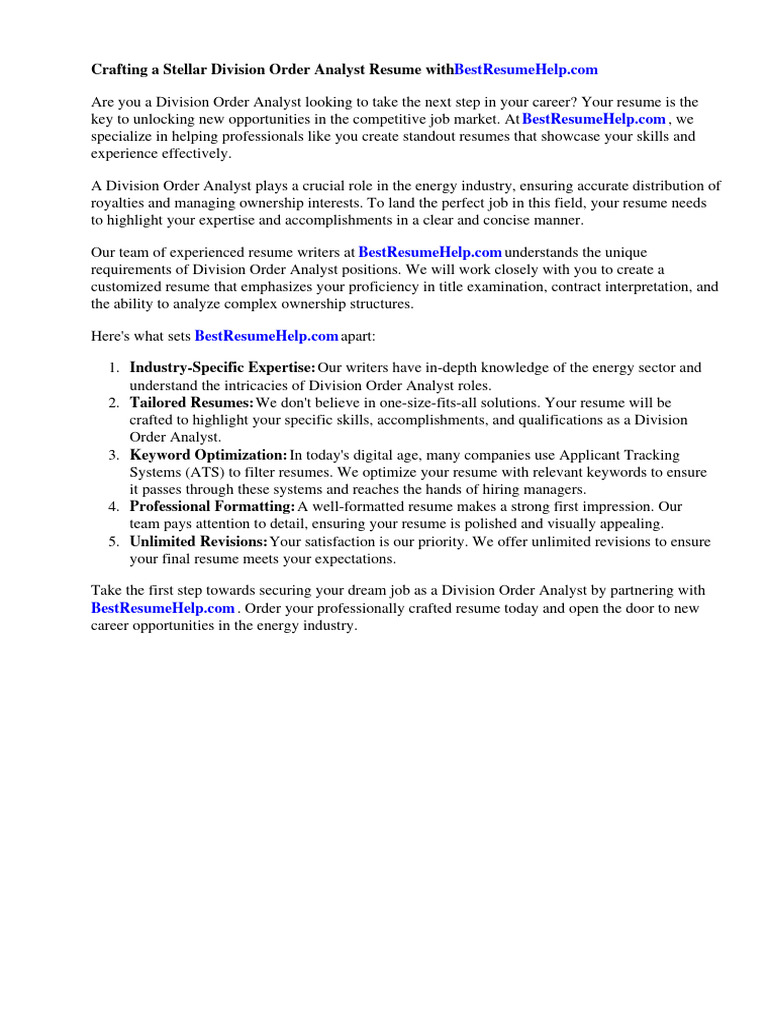 Division Order Analyst Resume PDF Résumé Sales