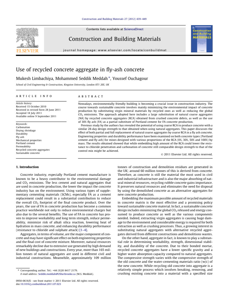 Use of Recycled Concrete Aggregate in Fly-Ash Concrete | PDF | Concrete ...