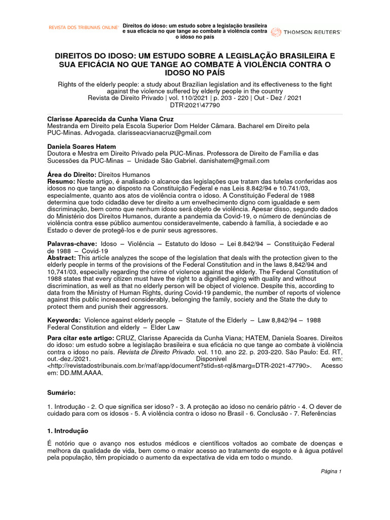Direitos dos Idosos e Violência no Brasil | PDF | Terceira idade ...