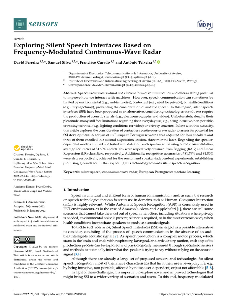Exploring Silent Speech Interfaces Based On | PDF | Speech Recognition ...