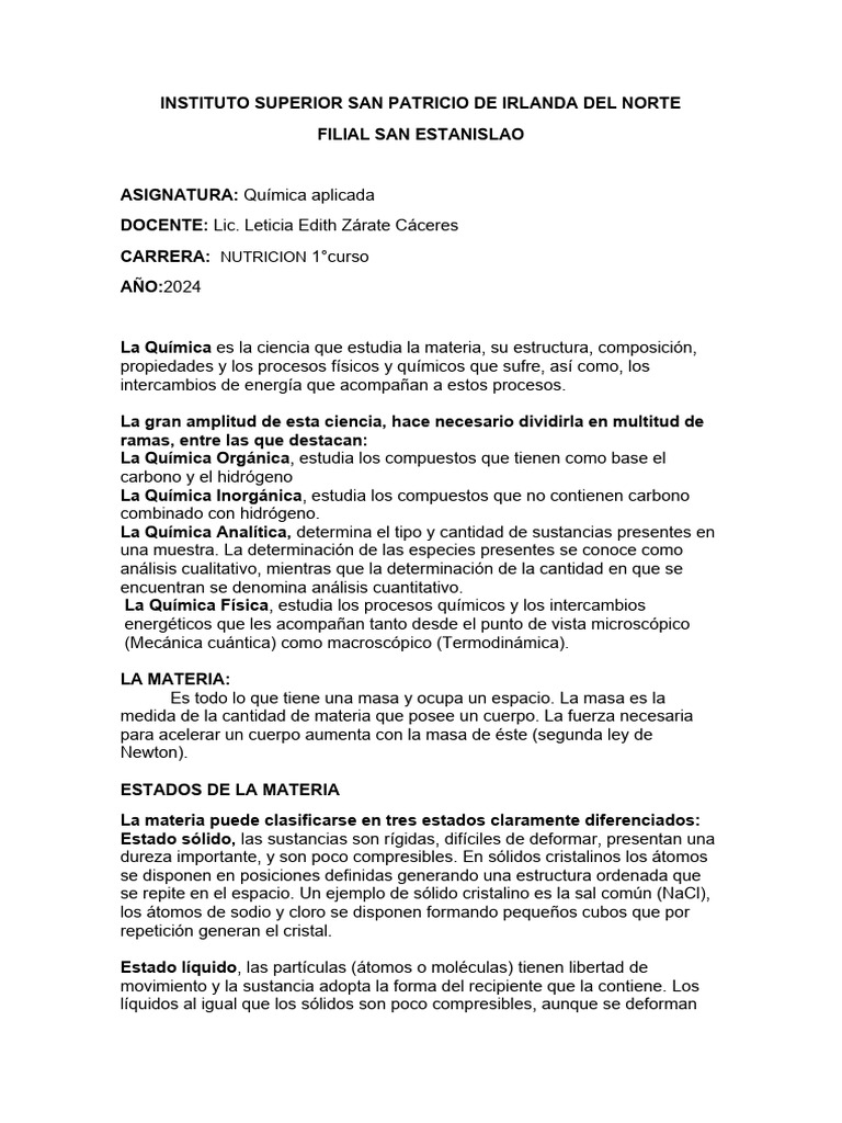 UNIDAD 1 Quimica APLICADA | PDF
